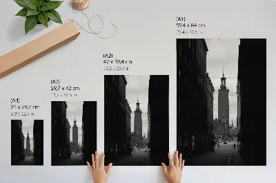 Foto su tela strada in bianco e nero con una torre monumentale al centro