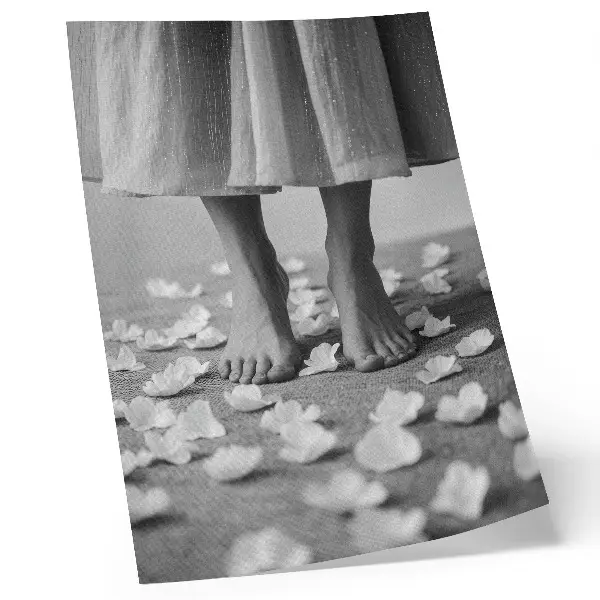 Stampa su tela eleganza con petali bianchi e neri sul tema della pace