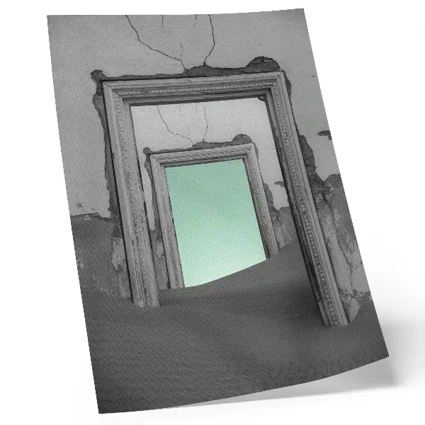 Foto su tela deserto verde con edifici abbandonati in stile surrealista