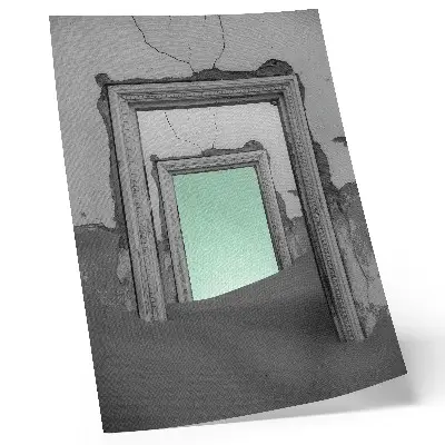 Foto su tela deserto verde con edifici abbandonati in stile surrealista