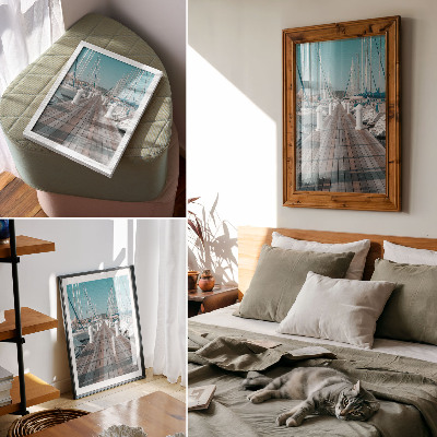 Poster Marina yacht molo cielo blu simmetria