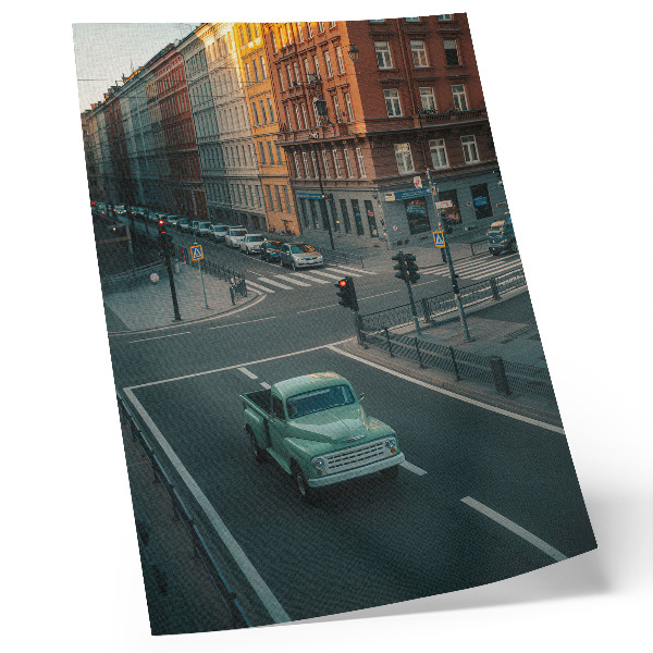 Poster Case popolari, auto retrò, atmosfera del tramonto