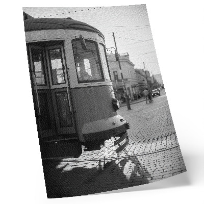 Stampa su tela Tram bianco e nero nel centro città
