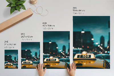 Poster Taxi notturno in città, luci sfocate, dinamiche
