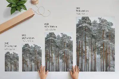 Poster paesaggio di foresta invernale con alberi innevati all'insegna di pace e armonia