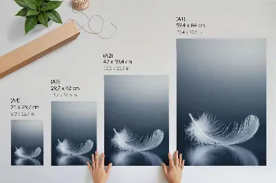Poster piuma bianca su sfondo grigio con tema pace e armonia