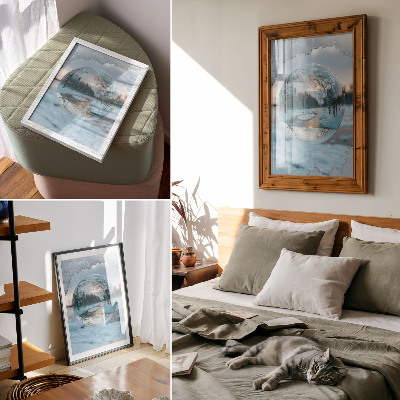 Poster Paesaggio invernale con riflessi blu degli alberi