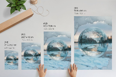 Poster Paesaggio invernale con riflessi blu degli alberi