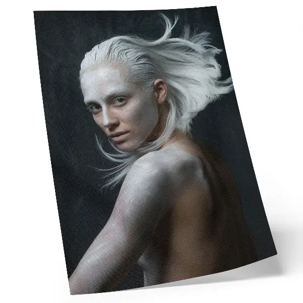 Poster sfondo scuro con delicati capelli bianchi a fuoco