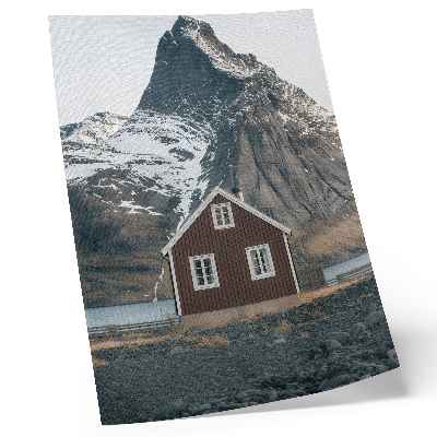 Stampa su tela Paesaggio montano, casa in legno, cime innevate