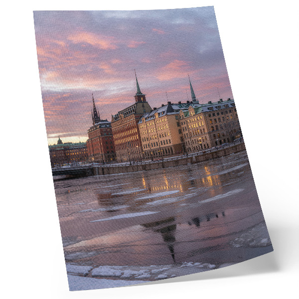 Poster panorama cittadino al tramonto, frammenti di ghiaccio