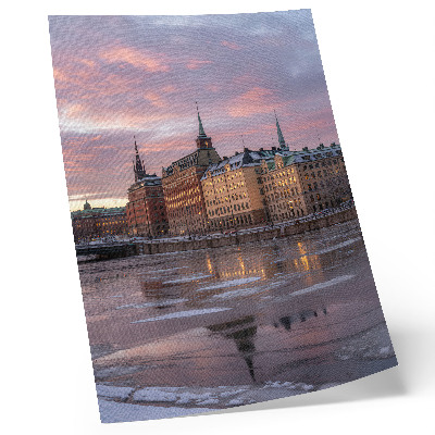Poster panorama cittadino al tramonto, frammenti di ghiaccio