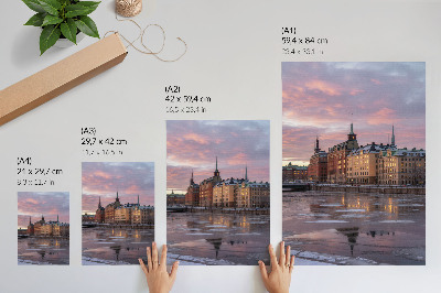 Poster panorama cittadino al tramonto, frammenti di ghiaccio