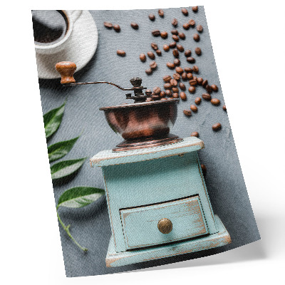 Foto su tela Vecchio macinacaffè turchese, chicchi di caffè, foglie verdi