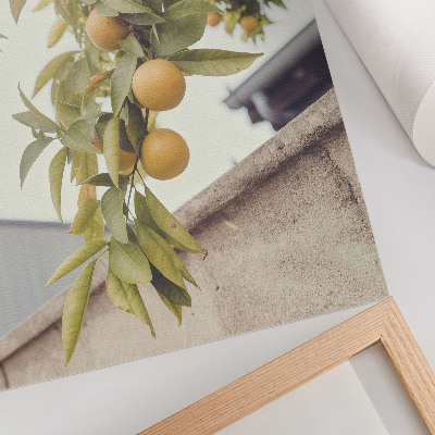 Poster Ramo d'albero sole foglie verdi arancioni