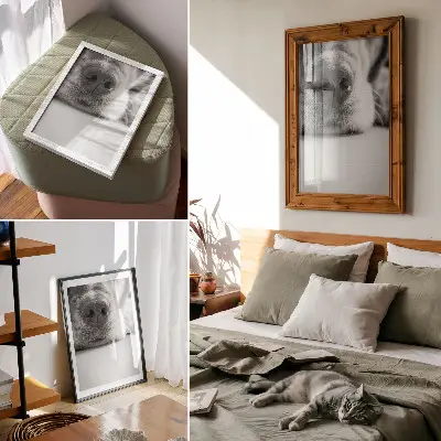 Stampa su tela primo piano di cane con texture minimalista in bianco e nero