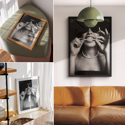 Foto su tela Occhiali con perle in stile glamour bianco e nero a contrasto