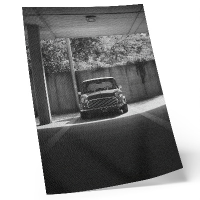 Foto su tela Auto d'epoca in bianco e nero nel garage
