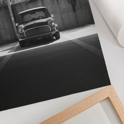 Foto su tela Auto d'epoca in bianco e nero nel garage