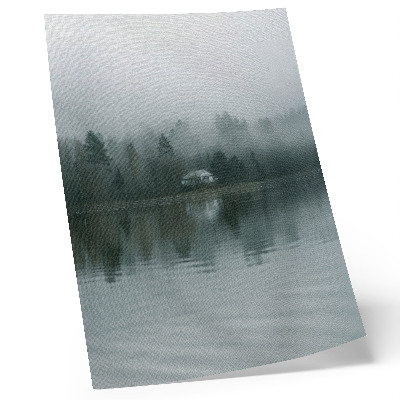 Poster Nebbia, alberi, casa, riflesso, paesaggio tranquillo