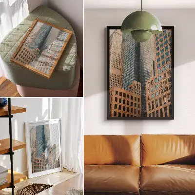 Poster con grattacieli moderni dalle forme geometriche eleganti