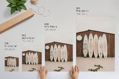 Poster Tavole da surf parete di legno verde delicato