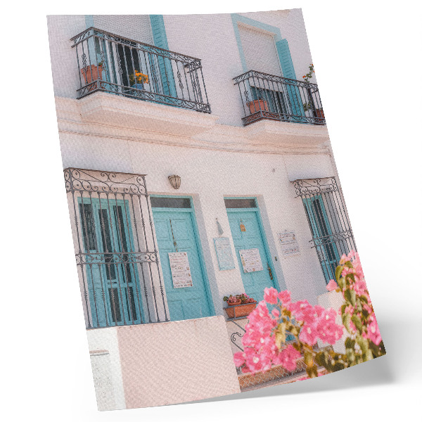 Stampa su tela Colori azzurro pastello, dettagli del balcone, fiori