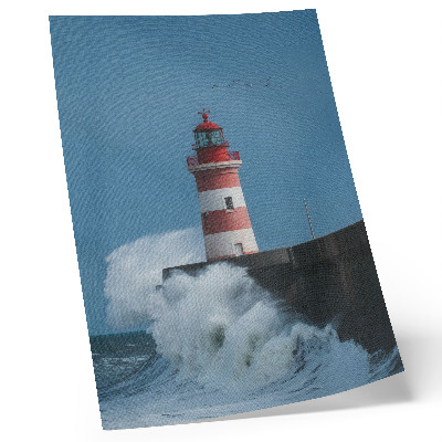 Stampa su tela Faro, cielo azzurro, onde del mare