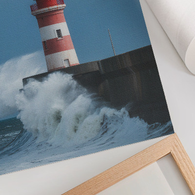 Stampa su tela Faro, cielo azzurro, onde del mare