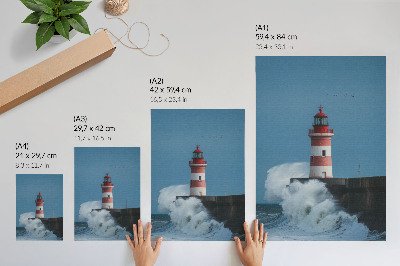 Stampa su tela Faro, cielo azzurro, onde del mare
