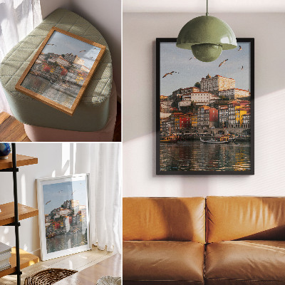 Foto su tela Case popolari colorate, navi eleganti, gabbiani