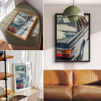 Poster Auto d'epoca su sfondo bianco e blu neve