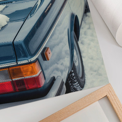 Poster Auto d'epoca su sfondo bianco e blu neve
