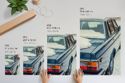 Poster Auto d'epoca su sfondo bianco e blu neve