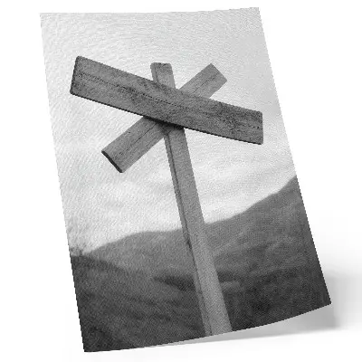Poster decorazione in legno con paesaggio montano in bianco e nero