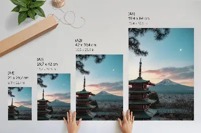 Stampa su tela pagoda con montagne sullo sfondo dalle armoniose sfumature del cielo
