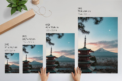 Stampa su tela Pagoda sullo sfondo, montagne dalle sfumature armoniose del cielo