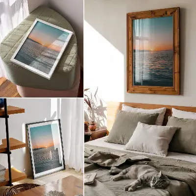 Poster tramonto sull'acqua con paesaggio armonioso