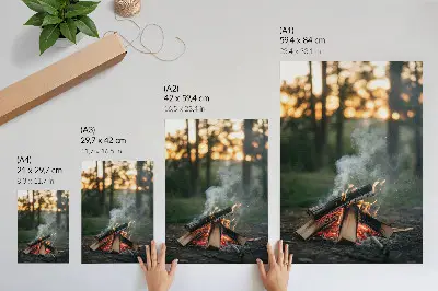 Poster falò sullo sfondo di una foresta con fumo