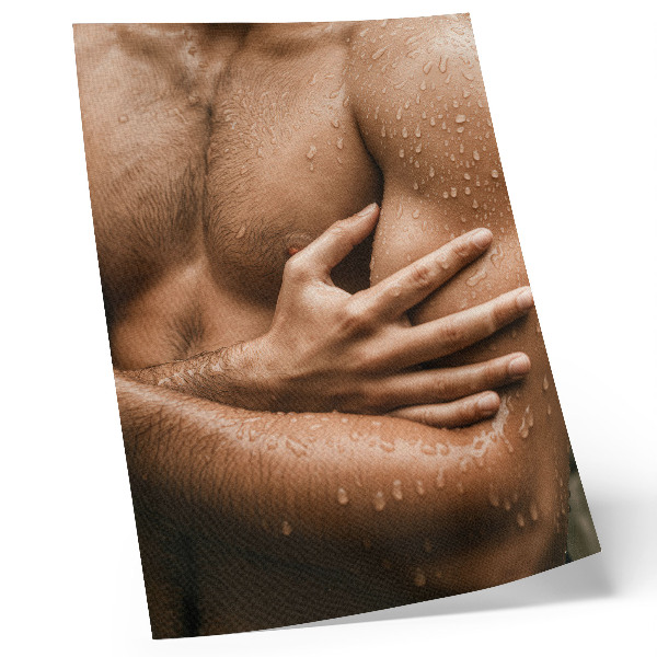 Stampa su tela Dettagli della pelle, gocce d'acqua, silhouette muscolosa