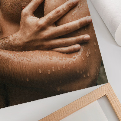Stampa su tela Dettagli della pelle, gocce d'acqua, silhouette muscolosa
