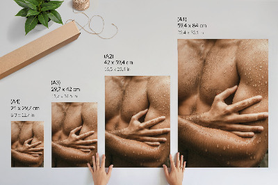 Stampa su tela Dettagli della pelle, gocce d'acqua, silhouette muscolosa