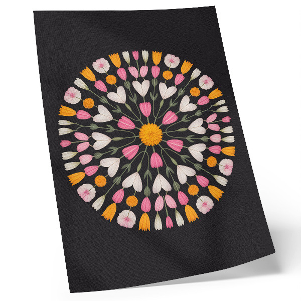 Stampa su tela Mandala di fiori su sfondo scuro in stile astratto