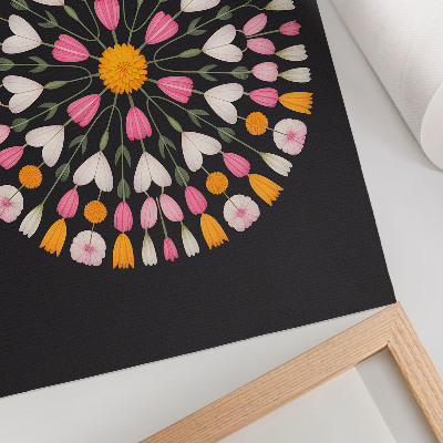 Stampa su tela Mandala di fiori su sfondo scuro in stile astratto