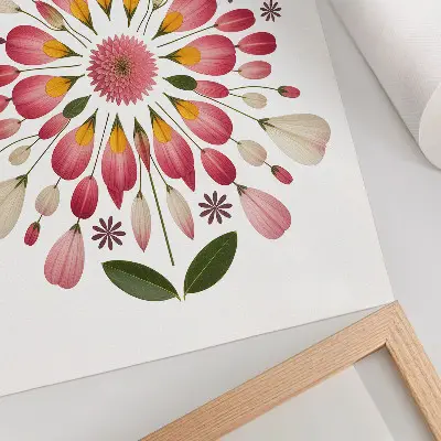 Foto su tela con stampa di mandala floreale simmetrico nei toni del rosa crema e verde