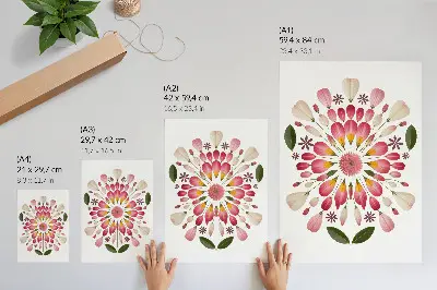 Foto su tela con stampa di mandala floreale simmetrico nei toni del rosa crema e verde