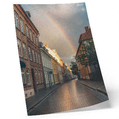 Stampa su tela Case popolari colorate, arcobaleno, cielo nuvoloso
