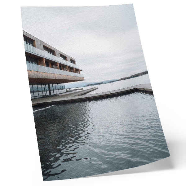 Foto su tela Edificio moderno in riva all'acqua, minimalismo, legno, vetro