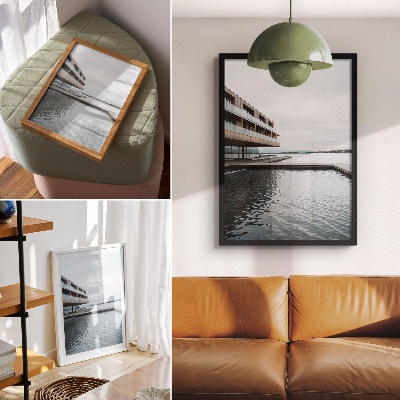 Foto su tela Edificio moderno in riva all'acqua, minimalismo, legno, vetro