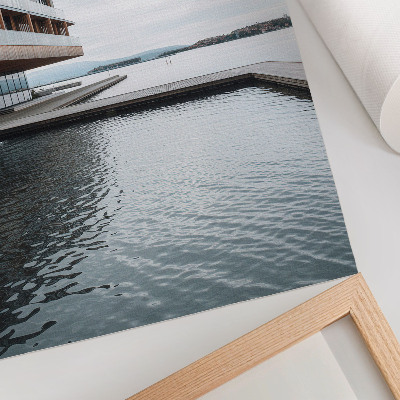Foto su tela Edificio moderno in riva all'acqua, minimalismo, legno, vetro